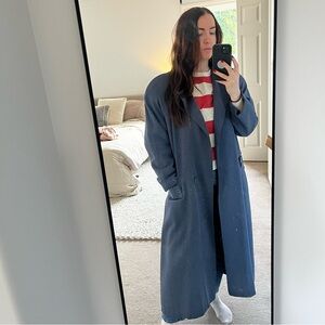 Vintage Massimo Blue Oversized Long Lined Trench Coat with Shoulder Pads